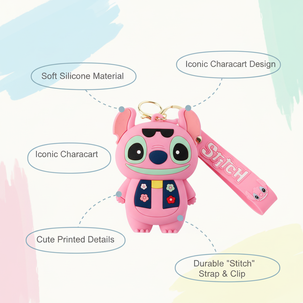 Stitch Pink Character Silicone Coin Pouch