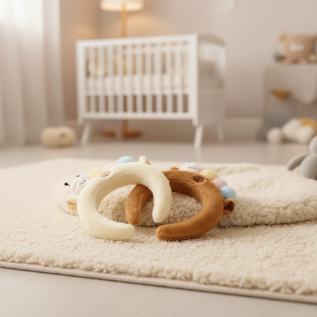 Plush Bear Headband with Pastel Pom-Poms