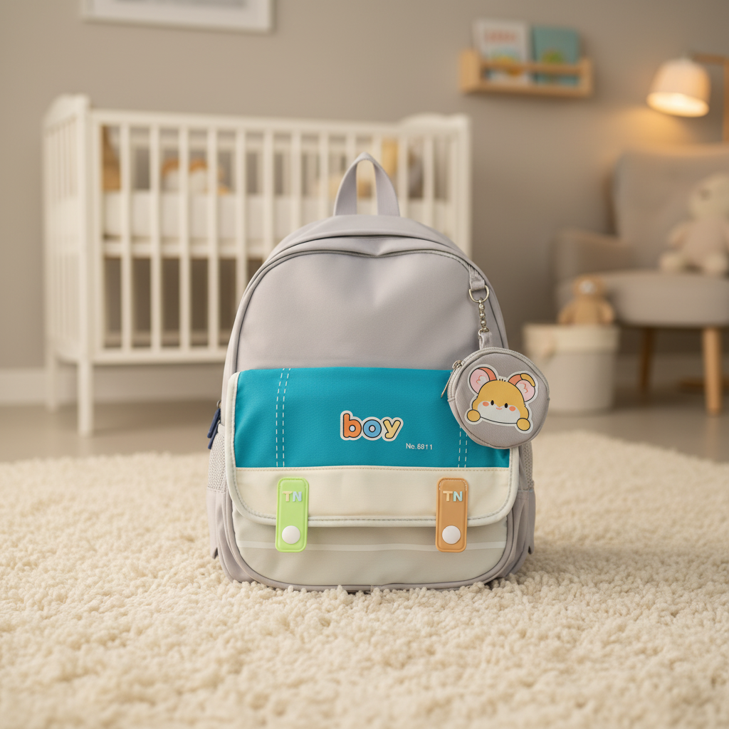 Grey and Blue Color Block Boy Backpack