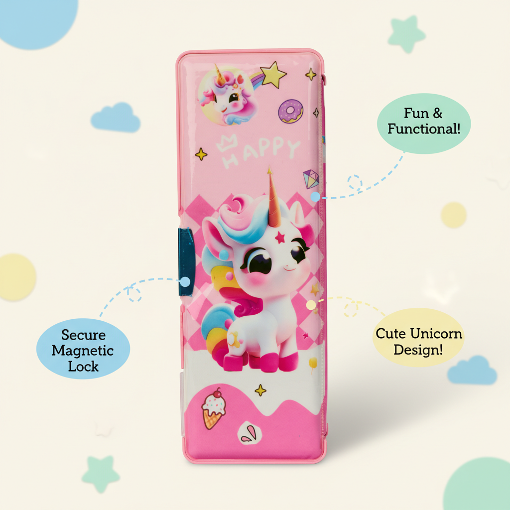Happy Unicorn Utility Pencil Box with Sharpener