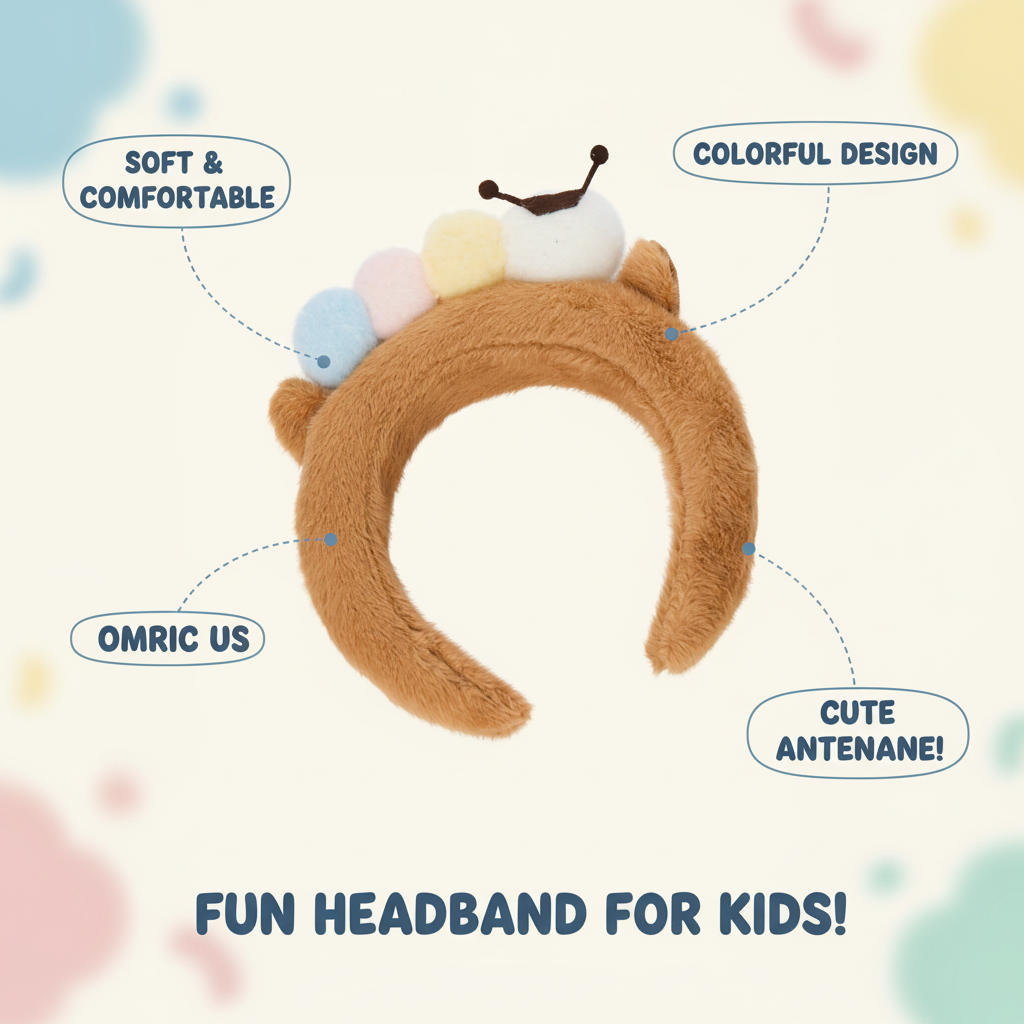 Plush Bear Headband with Pastel Pom-Poms