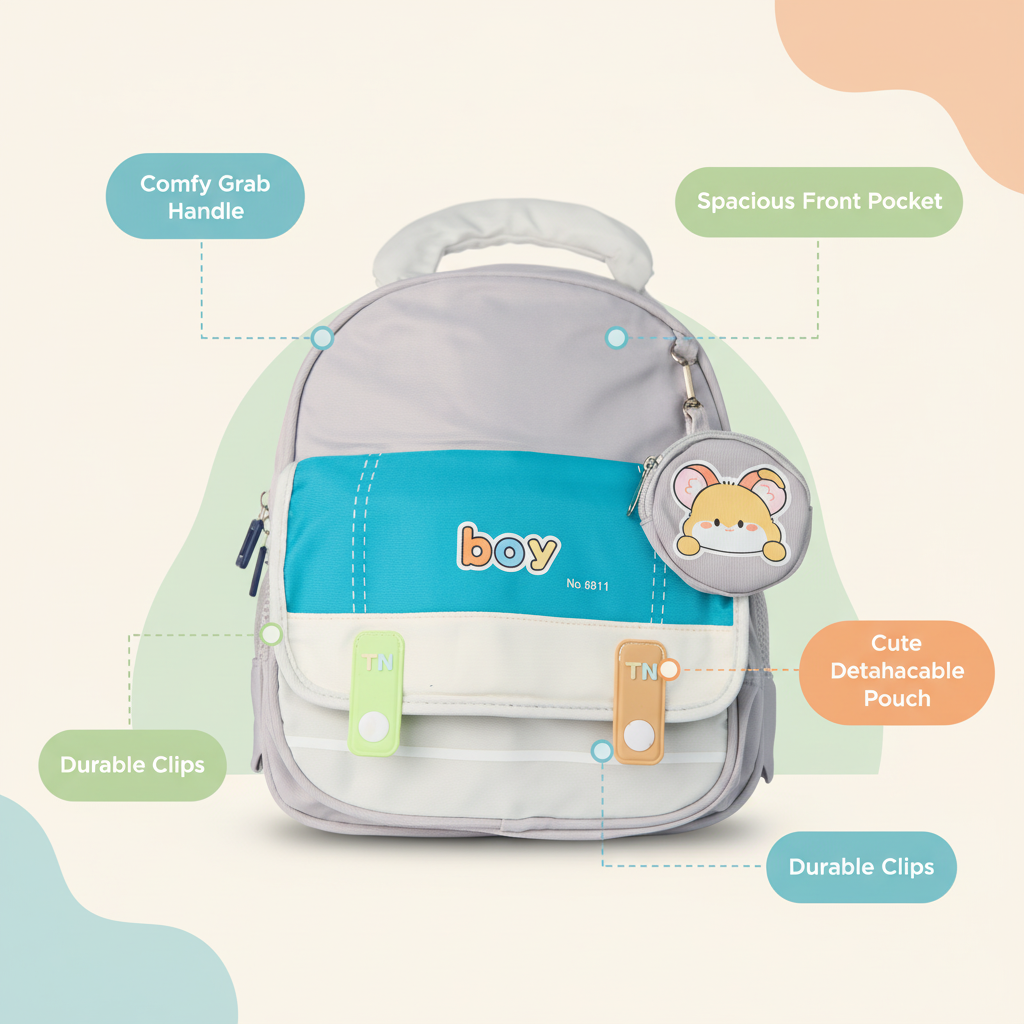 Grey and Blue Color Block Boy Backpack