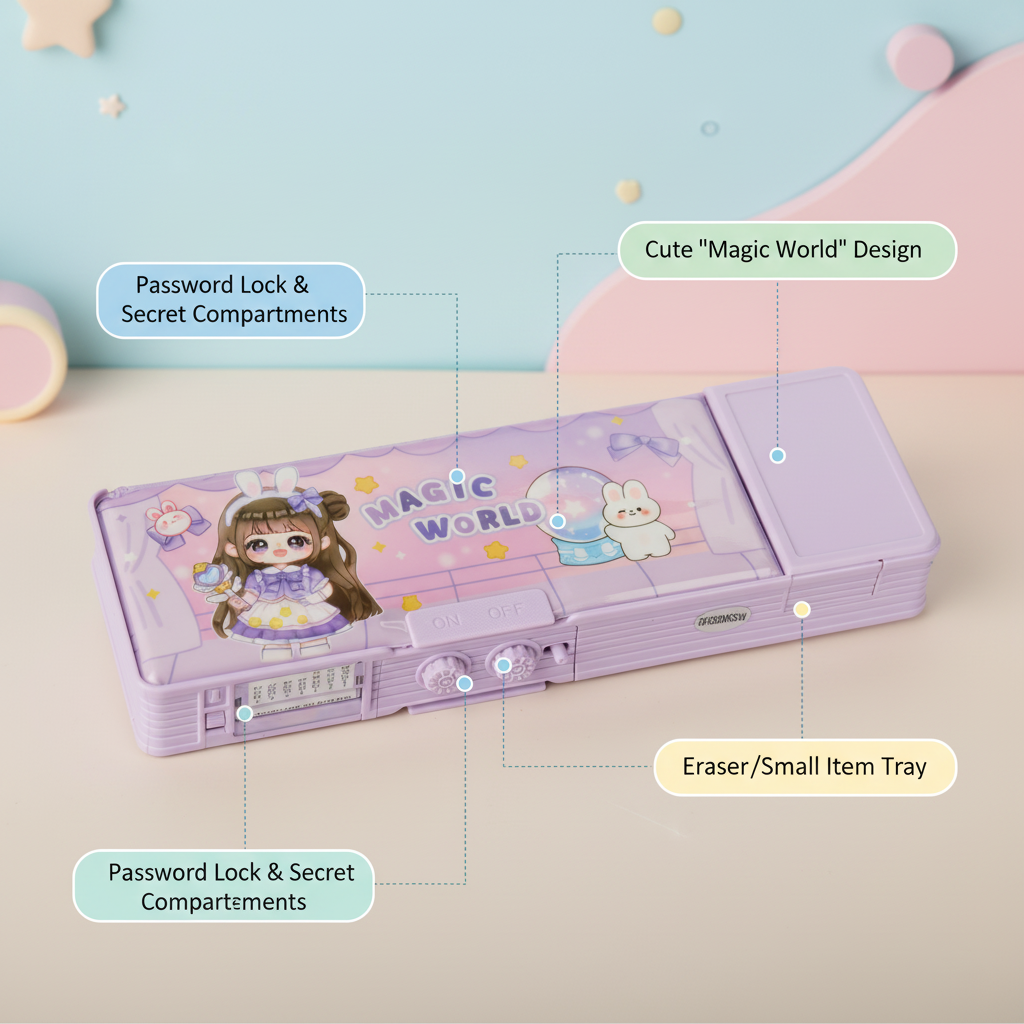 Cheerful Cat Study Lock Pencil Box