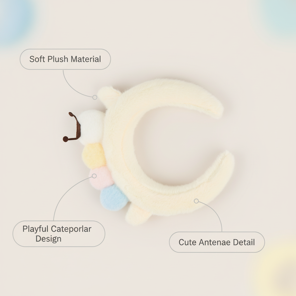 Plush Bear Headband with Pastel Pom-Poms