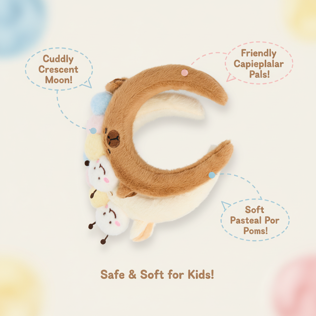 Plush Bear Headband with Pastel Pom-Poms