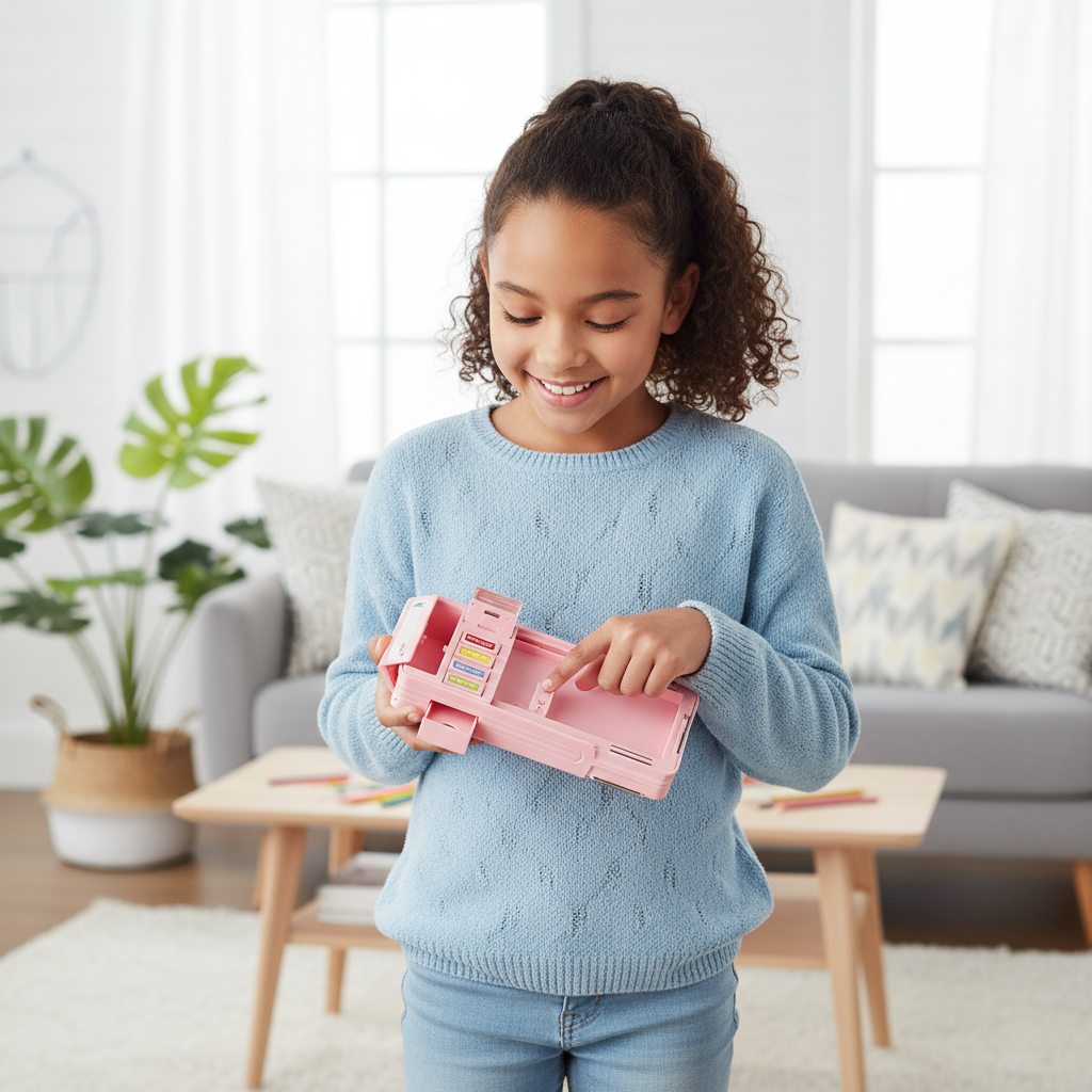 Cheerful Cat Study Lock Pencil Box