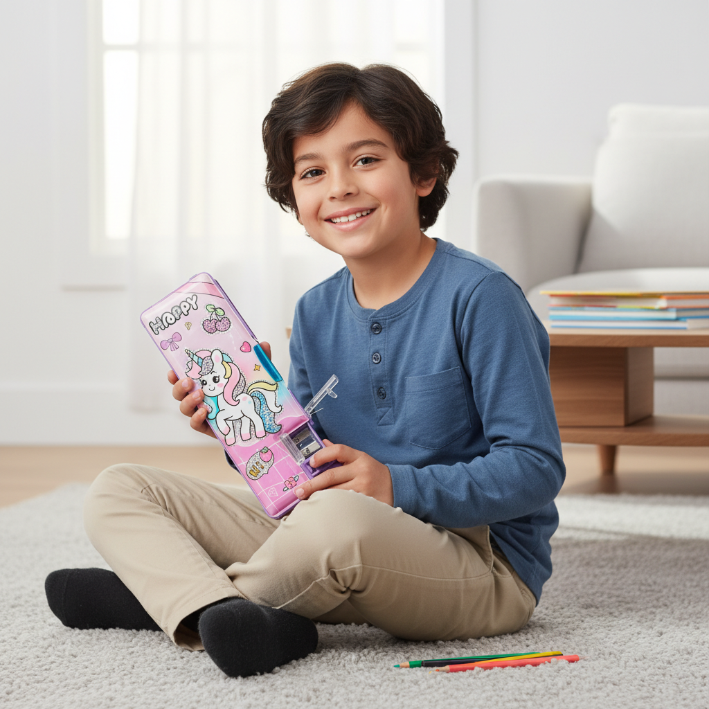 Happy Unicorn Utility Pencil Box with Sharpener