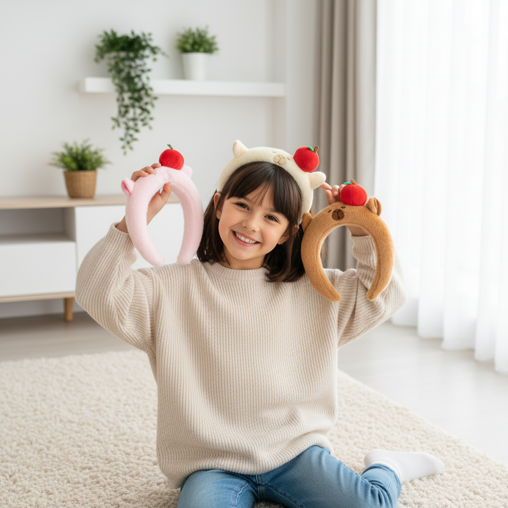 Plush Bear Headband with Apple Accent