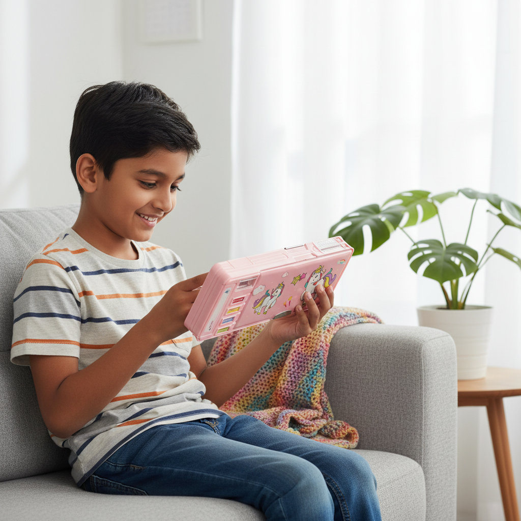 Cheerful Cat Study Lock Pencil Box