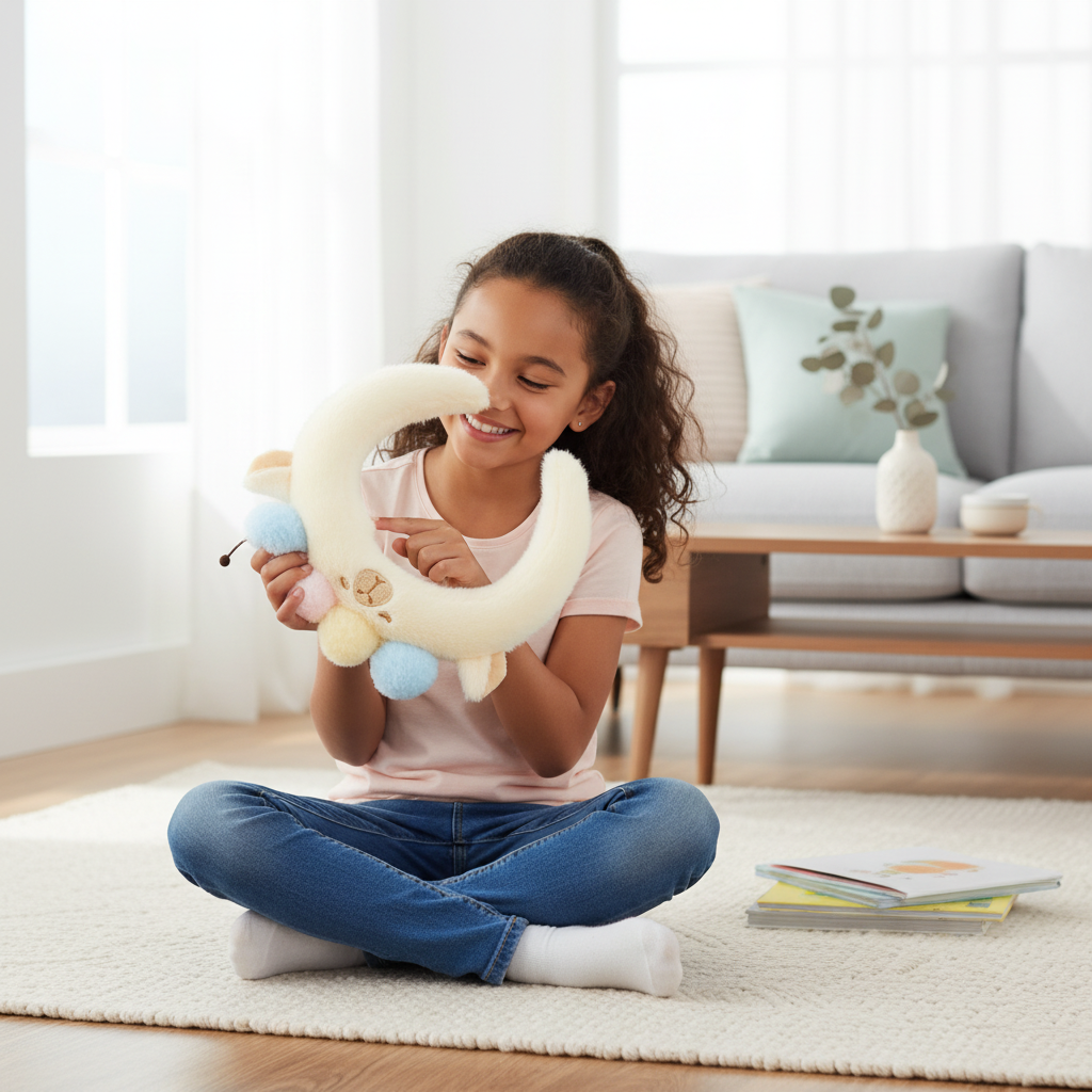 Plush Bear Headband with Pastel Pom-Poms