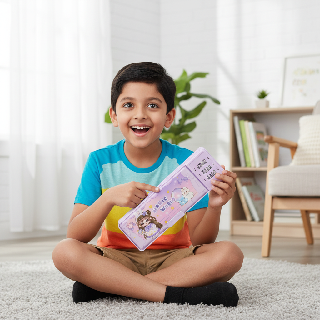 Cheerful Cat Study Lock Pencil Box