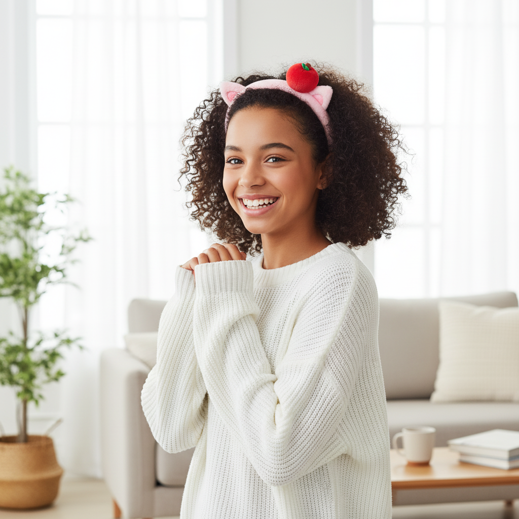 Plush Bear Headband with Apple Accent