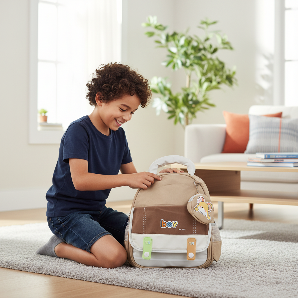 Grey and Blue Color Block Boy Backpack