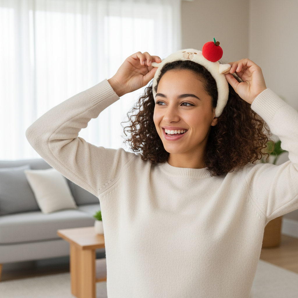 Plush Bear Headband with Apple Accent
