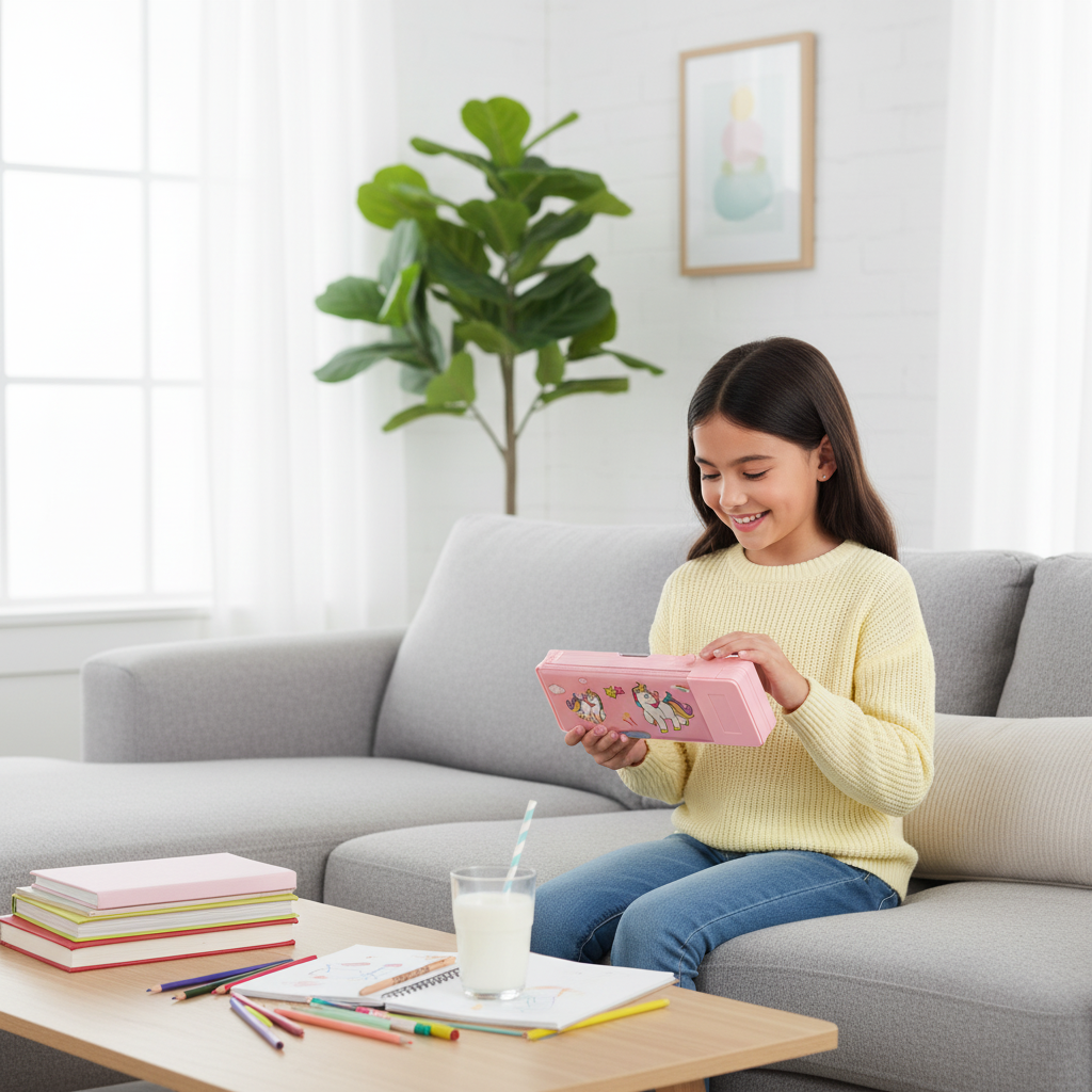 Cheerful Cat Study Lock Pencil Box