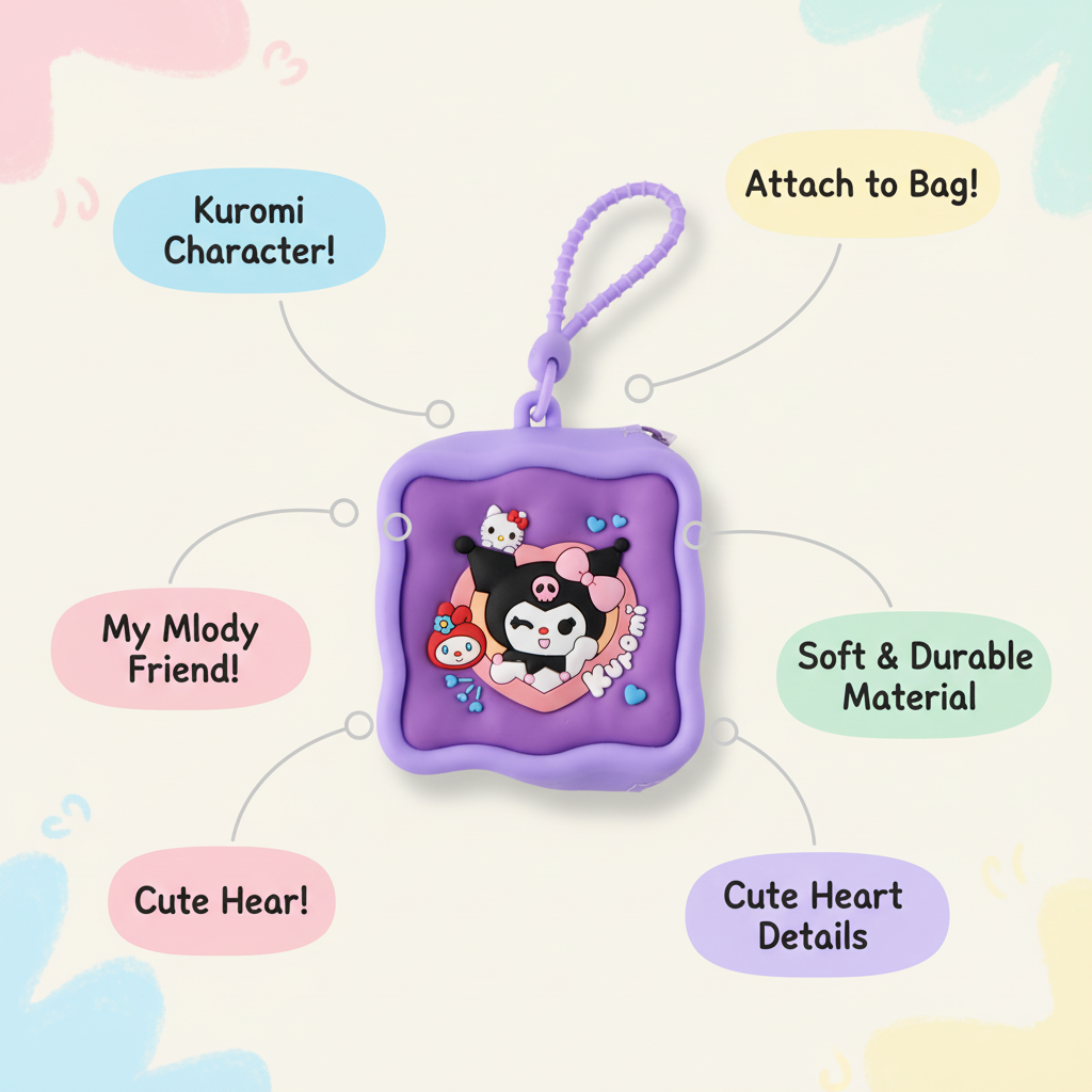 Kuromi Purple Square Silicone Coin Pouch