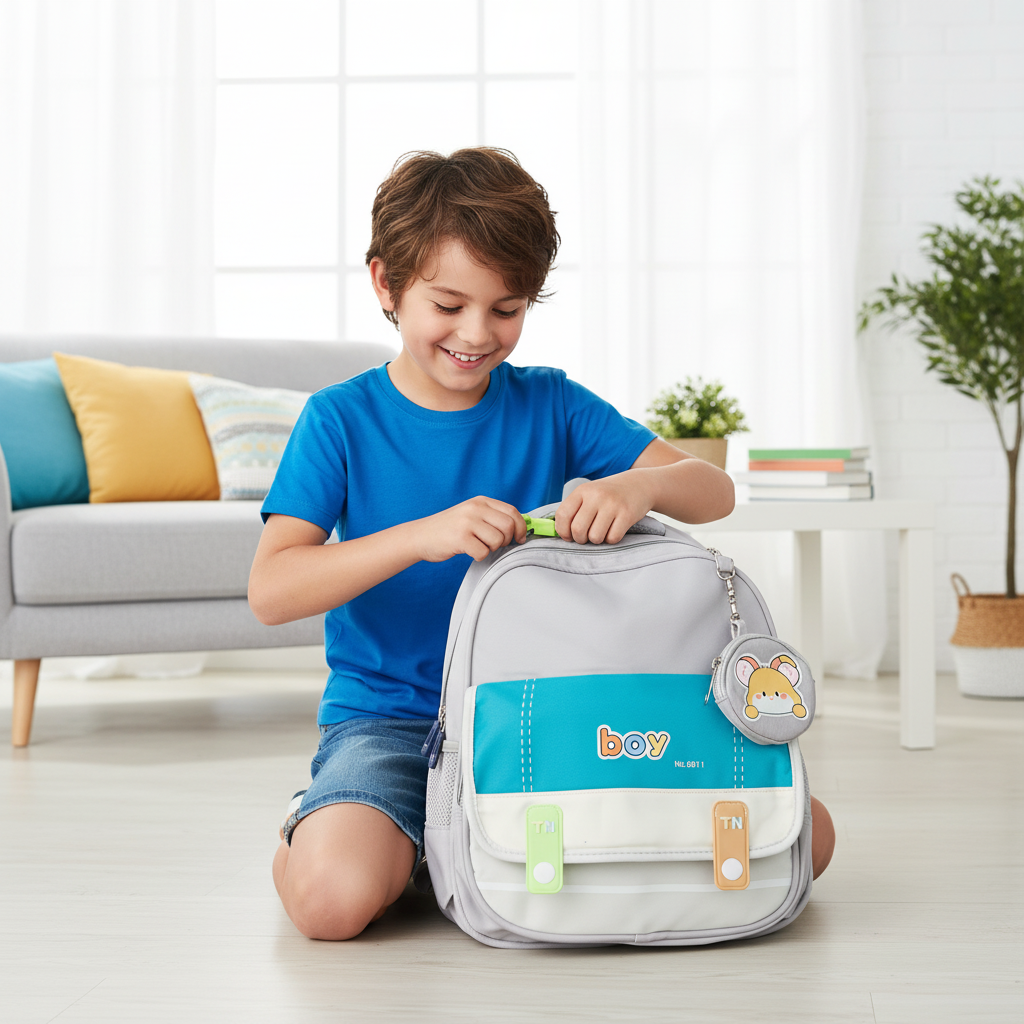 Grey and Blue Color Block Boy Backpack