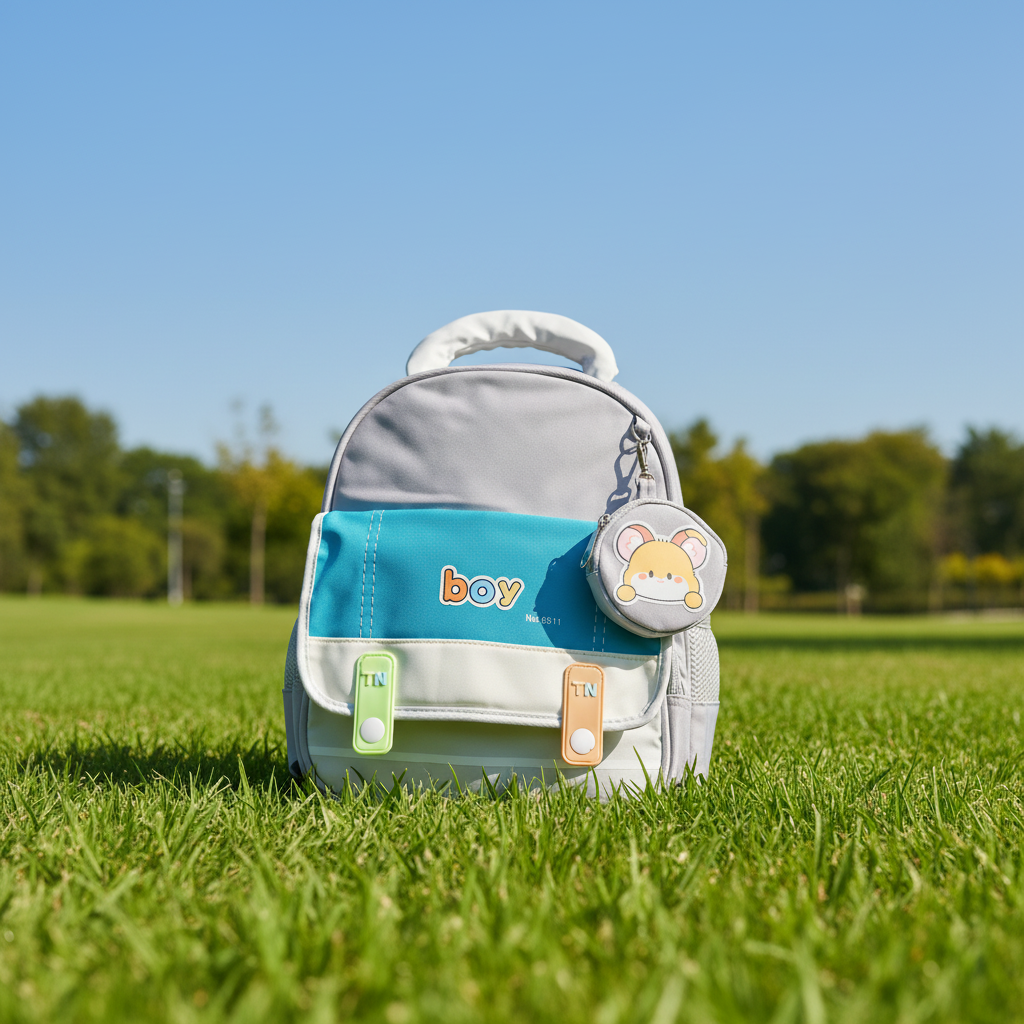 Grey and Blue Color Block Boy Backpack