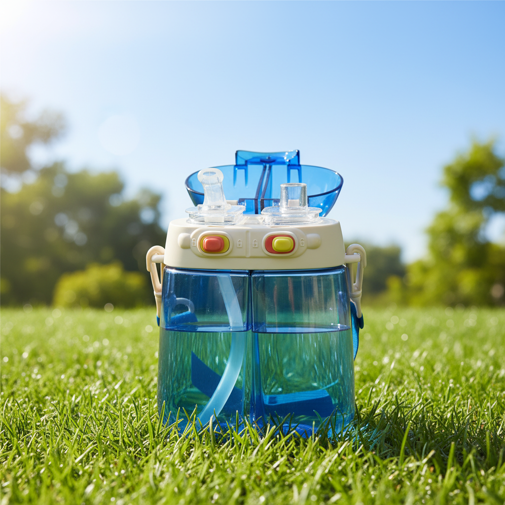 Blue Robo-Eyes Dual Sipper Bottle